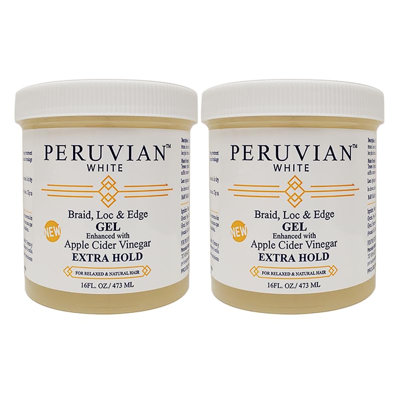 Peruvian white Braid, Loc, and Edge Gel EXTRA HOLD for Relaxed & Natural Hair, 16 oz. (Apple Cider Vinegar) (Pack of 2) Beauty & Personal Care Peruvian white