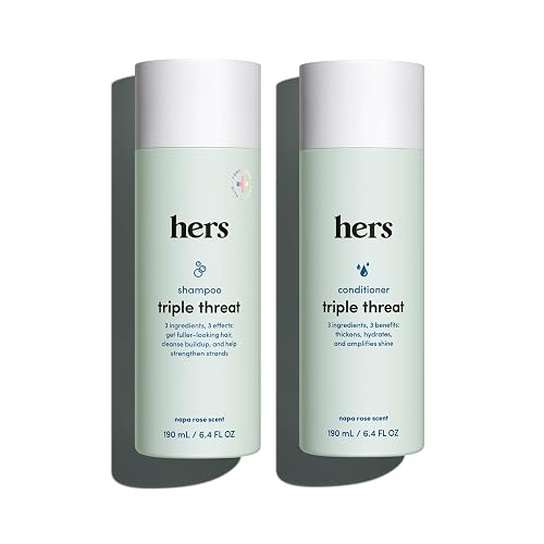 hers Triple Threat Shampoo & Conditioner Set - Biotin, Saw Palmetto, & Pumpkin Seed Oil Formula - Thickens & Hydrates - Color-Safe, Paraben-Free Beauty & Personal Care Hers