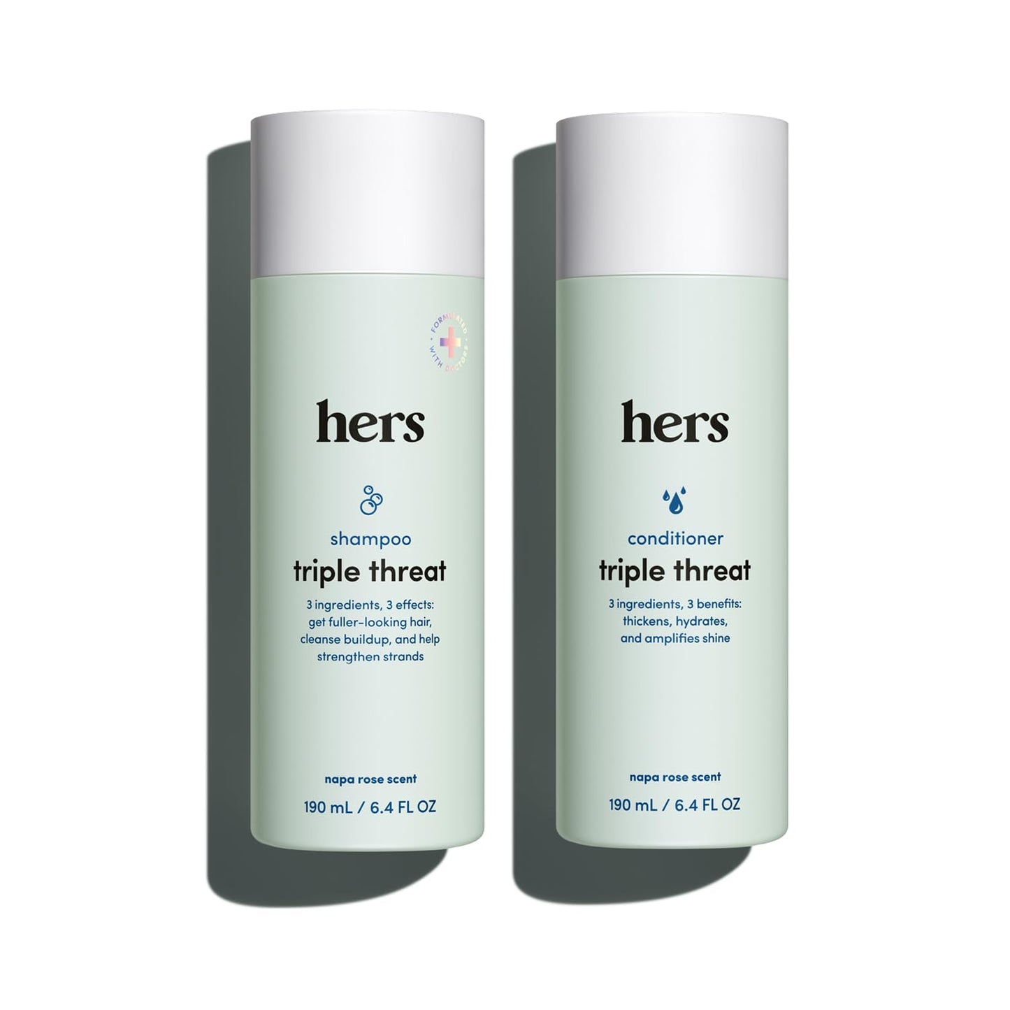 hers Triple Threat Shampoo & Conditioner Set - Biotin, Saw Palmetto, & Pumpkin Seed Oil Formula - Thickens & Hydrates - Color-Safe, Paraben-Free Beauty & Personal Care Hers