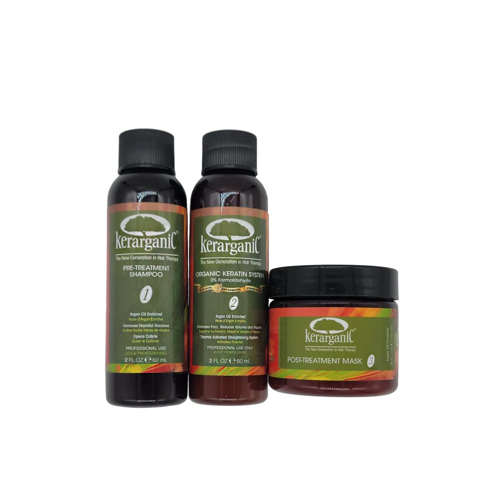 Formaldehyde-Free Organic Keratin Treatment Set (2 oz/60 ml) by Kerarganic - Natural Ingredients that Eliminates Frizz, Reduces Volume, Repairs Beauty & Personal Care KERARGANIC