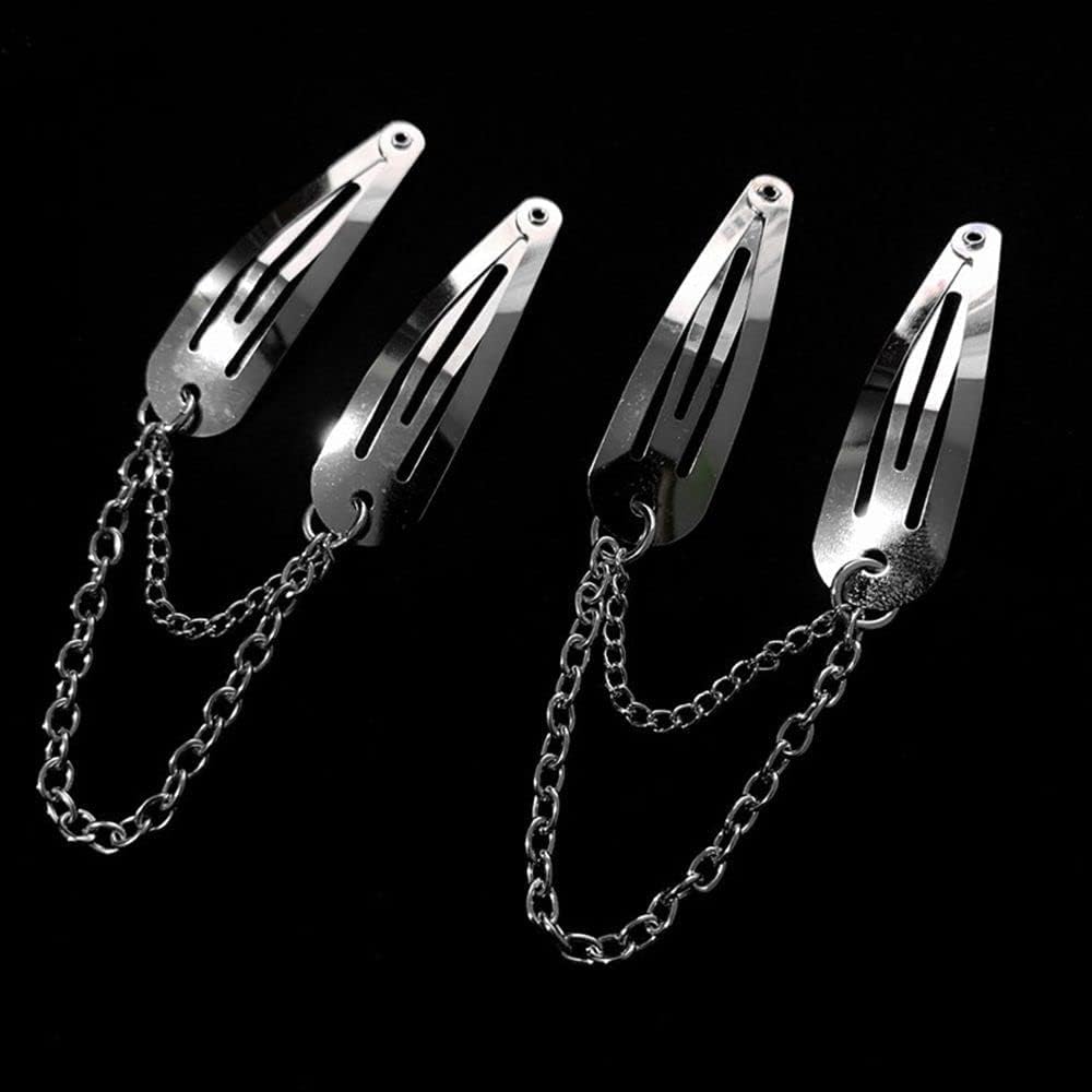 2pcs/Set Metal Snap Hair Clips Chain Silver Color Cross Heart Hair Barrettes Clips with Pendant Girls Hair Accessories Beauty & Personal Care JJLFresheners
