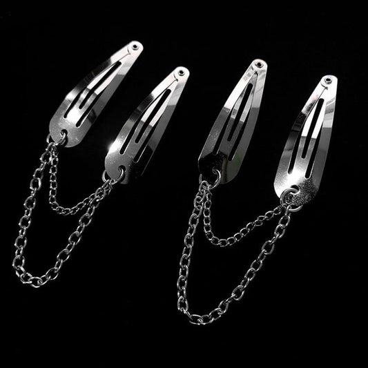 2pcs/Set Metal Snap Hair Clips Chain Silver Color Cross Heart Hair Barrettes Clips with Pendant Girls Hair Accessories Beauty & Personal Care JJLFresheners