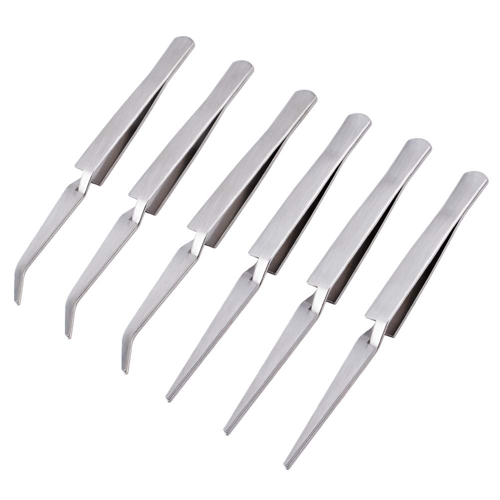 WANDIC Precision Tweezers Set, 6 Pcs 2 Styles Stainless Steel Tweezers Repair Kit for Craft, Jewelry, Electronics, Laboratory Work Beauty & Personal Care WANDIC