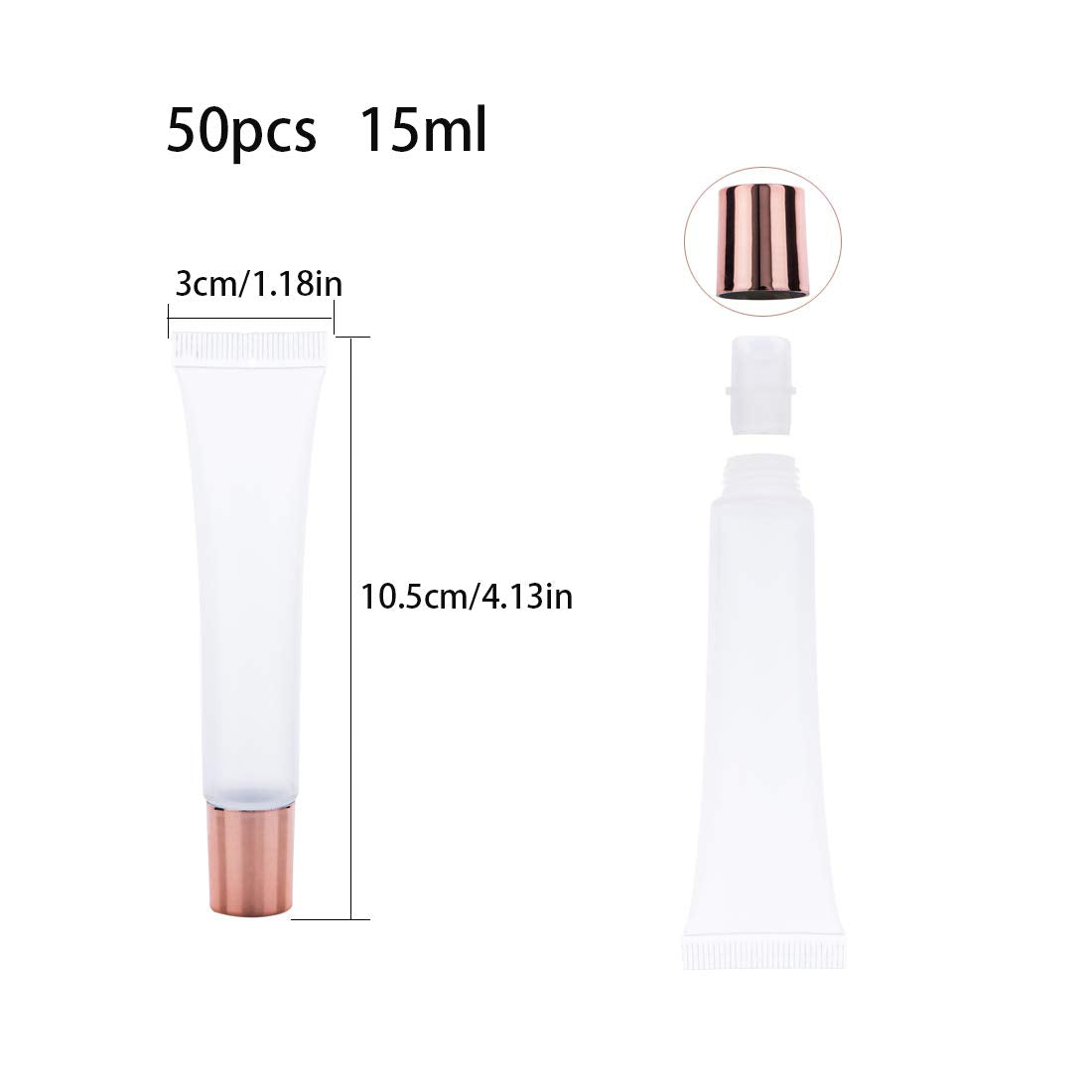 AJLTPA 50Pcs 15ml Lip Gloss Squeeze Tubes, Rose Gold Lip Gloss Containers Empty, Refillable Soft Clear Tubes for DIY Lipgloss Balm Cosmetic (Rose Beauty & Personal Care AJLTPA