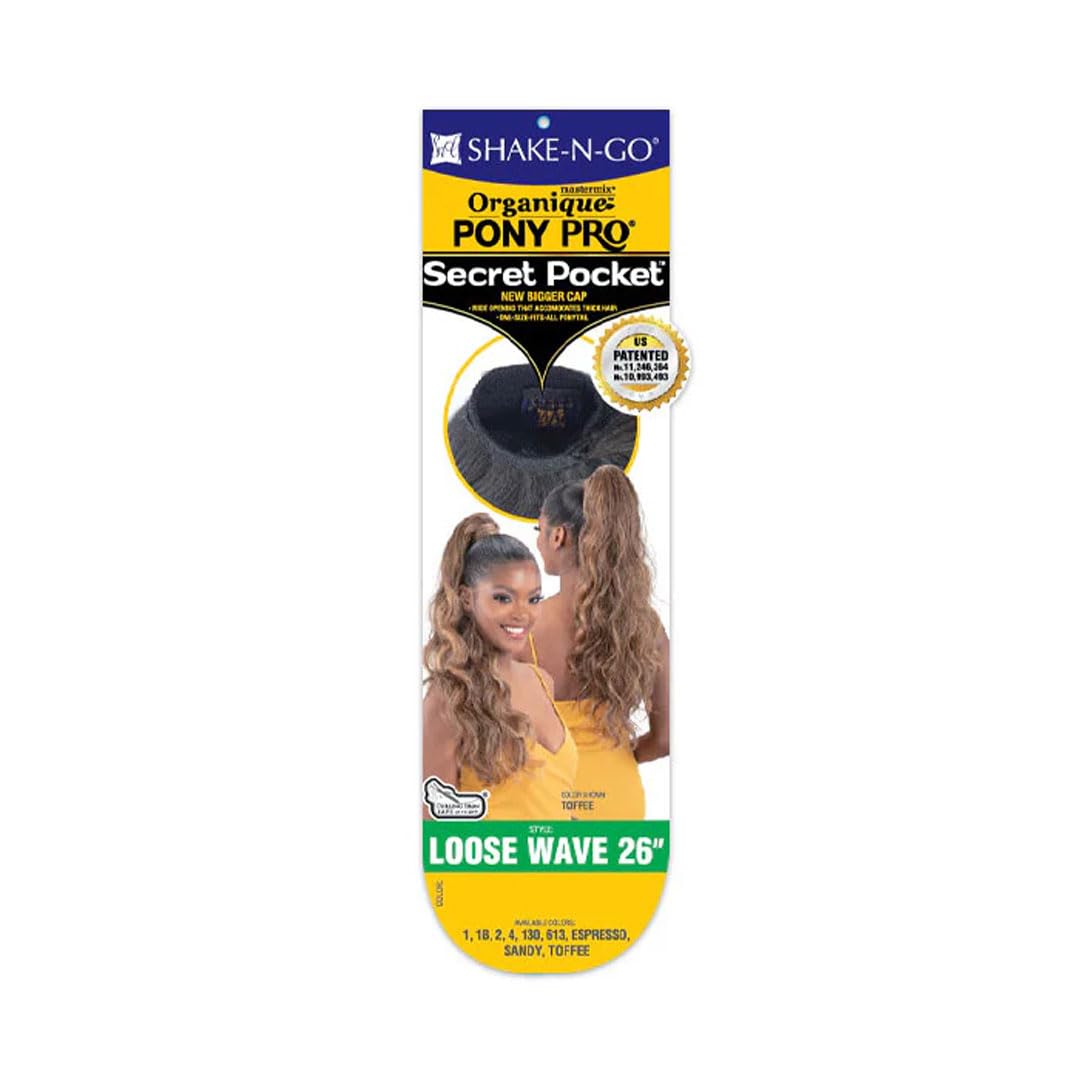 Shake-N-Go Organique Pony Pro Secret Pocket Ponytail - Loose Wave 26" (Color:TOFFEE)