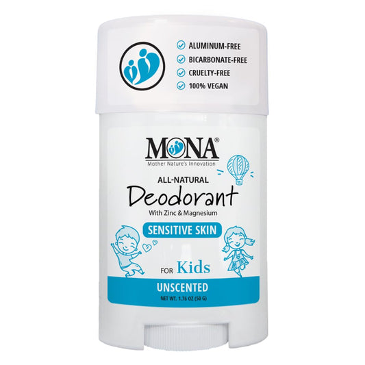 MONA UNSCENTED 100% Natural Deodorant for Kids, Preteens & Teens - Clean Beauty Award Winner - No Baking Soda, Synthetic Scents or Aluminum - Safe Beauty and Personal Care MONA