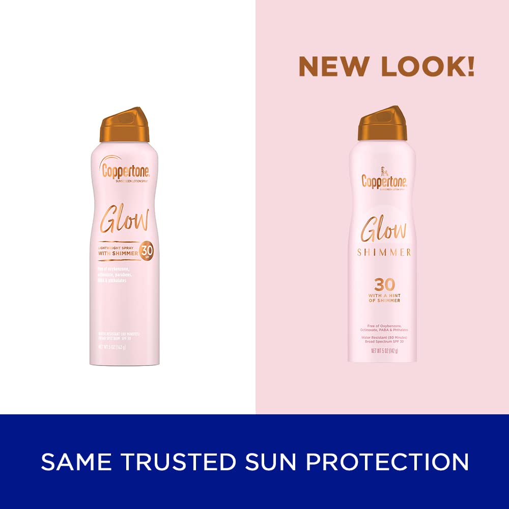 Coppertone Glow with Shimmer Sunscreen Spray SPF 30, Water Resistant Spray Sunscreen, Broad Spectrum SPF 30 Sunscreen Spray, 5 Oz Spray Beauty & Personal Care Coppertone