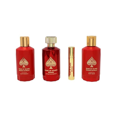 Jo Milano Game of Spades ROUGE EXTRAIT 4-Piece Gift Set Unisex, (3.4 Oz Extrait de Parfum Spray + 6.8 Oz Body Cleanser + 6.8 Oz Body Cream + 0.27 Oz Beauty & Personal Care Jo Milano