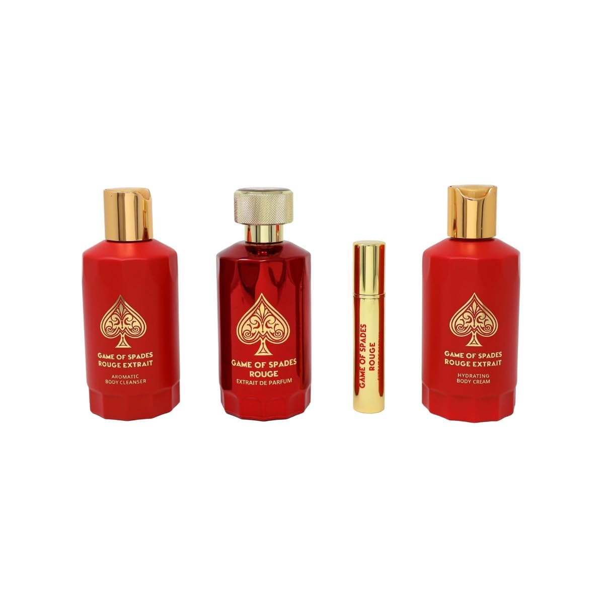 Jo Milano Game of Spades ROUGE EXTRAIT 4-Piece Gift Set Unisex, (3.4 Oz Extrait de Parfum Spray + 6.8 Oz Body Cleanser + 6.8 Oz Body Cream + 0.27 Oz Beauty & Personal Care Jo Milano