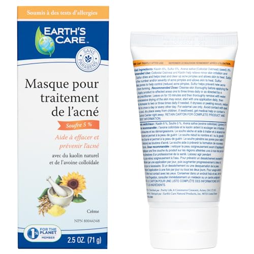 Earth's Care Acne Treatment Mask - 5% Sulfur Cystic Acne Treatment - Acne Medicine for Face Pimples and Blackheads (Tube 2.5 OZ) Beauty & Personal Care Earth's Care