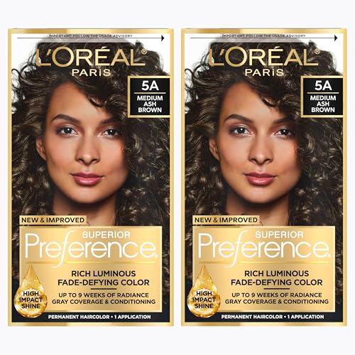 L'Oreal Paris Superior Preference Luminous Fade-Defying Permanent Hair Color, Hair Dye For Up to 9 Weeks of Radiance, Medium Ash Brown 5A, 1 Hair Dye