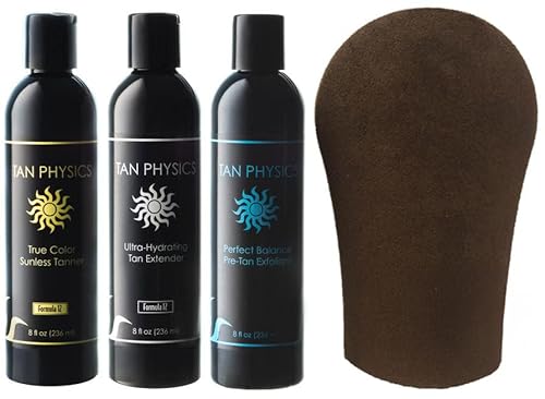 Tan Physics True Color Sunless Tanner, Exfoliator & Tan Extender 8oz with Tanning Mitt - Self-Tanning Lotion - Streak-Free, Natural Glow Beauty & Personal Care Tan Physics