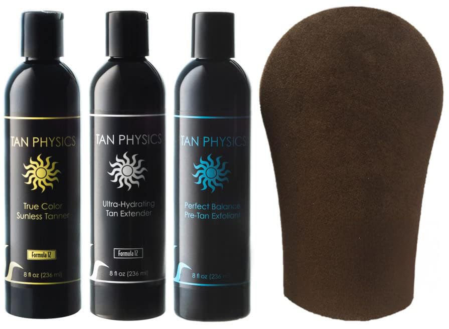 Tan Physics True Color Sunless Tanner, Exfoliator & Tan Extender 8oz with Tanning Mitt - Self-Tanning Lotion - Streak-Free, Natural Glow Beauty & Personal Care Tan Physics
