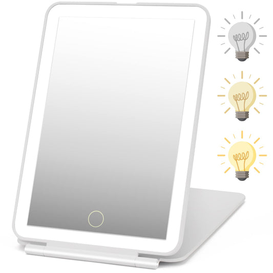 DenCert Rechargeable Travel Makeup Mirror 72 LED Lighted Compact Slim Vanity with Lights 3 Lighting Modes Dimmable Touch Screen (White),(DenCert) Beauty & Personal Care DenCert