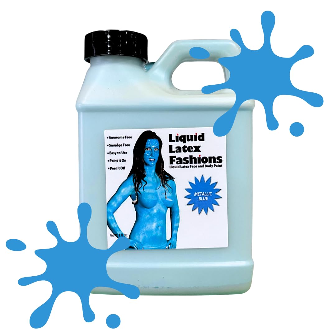 Metallic Blue 8 Oz - Liquid Latex Face and Body Paint Ammonia Free, Cosplay Avatar Shimmery Blue Sparkle Peel Off Paint Beauty & Personal Care Liquid Latex Fashions