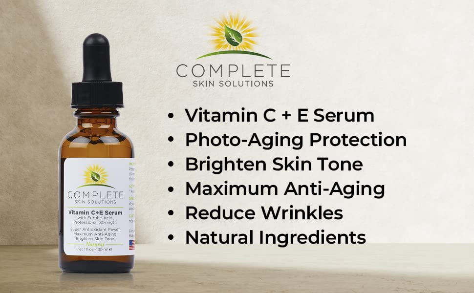 Complete Skin Solutions Natural Vitamin C E Serum with Ferulic Acid 1 oz Beauty & Personal Care COMPLETE SKIN SOLUTIONS