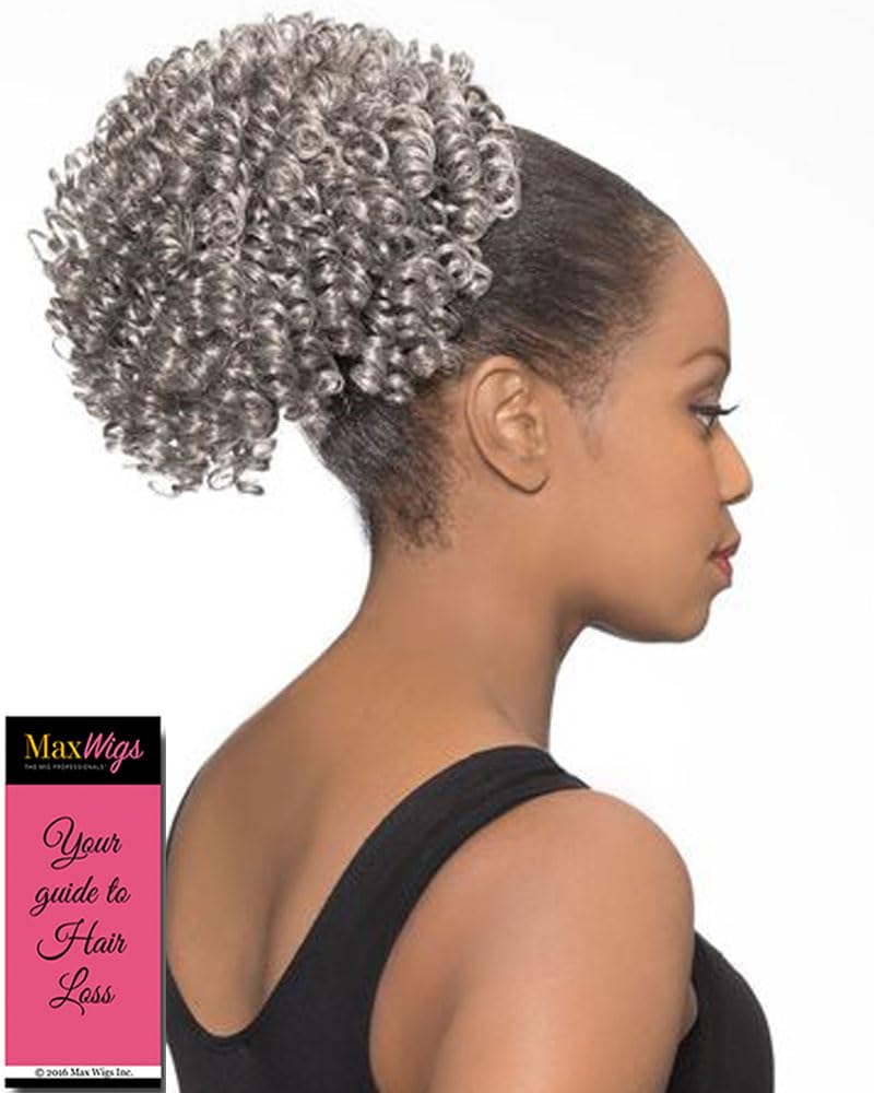 Maxwigs DS008 Ponytail Color 4 Med Dark Brown - Foxy Silver Wigs 8-10" Med Length Spiral Curls Drawstring Cheerleader Style Extension Synthetic Black