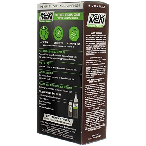 Just for Men Shampoo-In-Color, Real Black H-55, Single Application Haircolor Kit Beauty & Personal Care Just for Men
