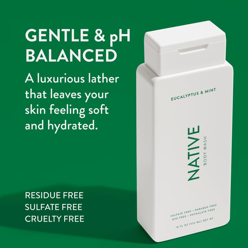 Native Body Wash Contains Naturally Derived Ingredients | For Women & Men, Sulfate, Paraben, & Dye Free Leaving Skin Soft and Hydrated | Eucalyptus Beauty & Personal Care Native