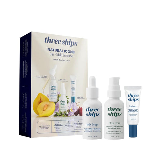 Three Ships - Natural Icons: Day + Night Serum Set | Hydrate, Smooth, Nourish Skin | Cruelty-Free, Vegan, Paraben-Free, Sensitive Skin Safe (3 Piece Beauty & Personal Care Three Ships