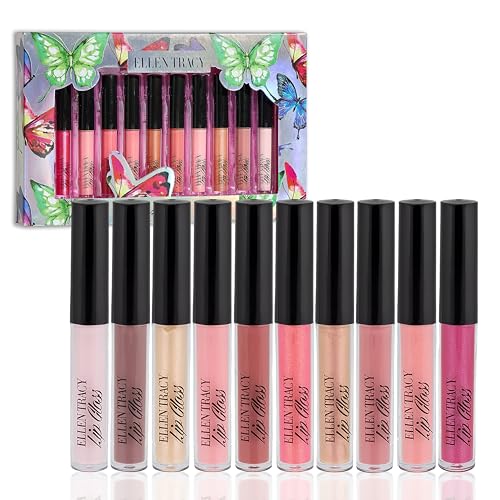 Enchante Ellen Tracy 10 Pc Lip Gloss Collection, Shimmery Lip Glosses for Women and Girls, Long Lasting Lip Gloss Set with Rich Varied Colors, Great Beauty & Personal Care Enchante