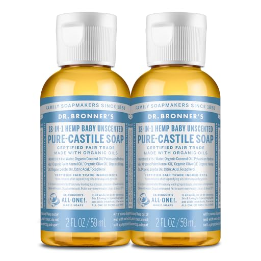 Dr. Bronner's - Pure-Castile Liquid Soap (Baby Unscented, 2 ounce, 2-Pack) - Made with Organic Oils, 18-in-1 Uses: Face, Body, Hair, Laundry, Pets Beauty & Personal Care Dr. Bronner's