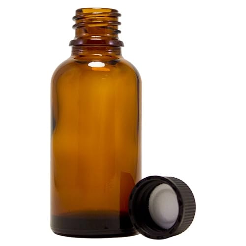 GreenHealth Pack of 4-1oz Amber Glass Bottles for Essential Oils - Mini Boston Round Bottles with Lids - Black Plastic Cap Beauty & Personal Care GreenHealth
