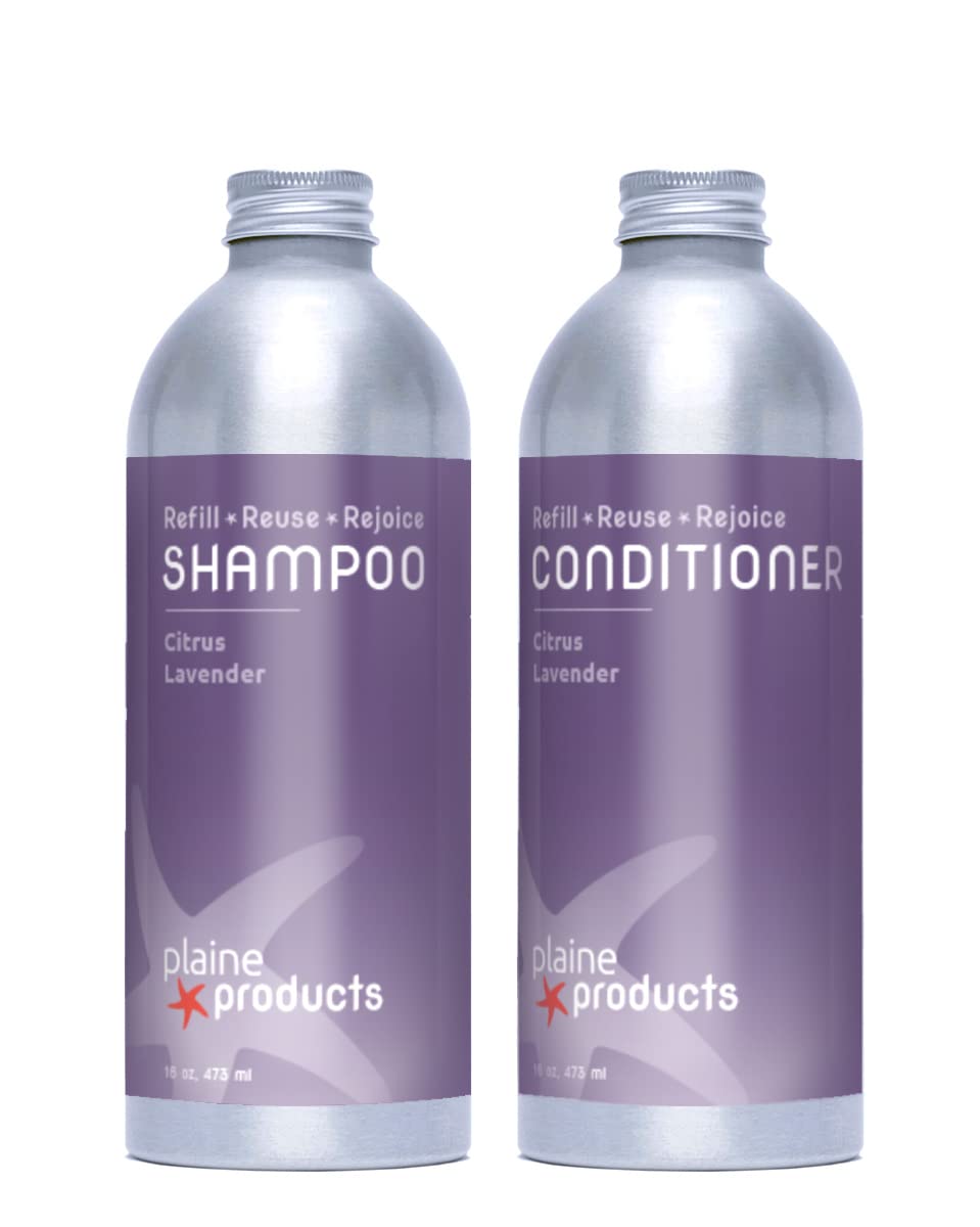 Plaine Products Eco-Friendly Shampoo and Conditioner Set - Citrus Lavender - Sulfate/Paraben/Phthalate Free, 16oz (Refill Bottles - No Pumps) Beauty & Personal Care Plaine Products