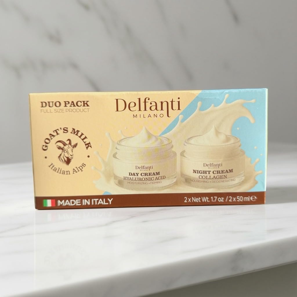Delfanti-Milano • FULL SIZE DUO PACK • GOAT'S MILK with HYALURONIC ACID Day Cream and GOAT'S MILK with COLLAGEN Night Cream • Face and Neck Beauty & Personal Care Delfanti-Milano