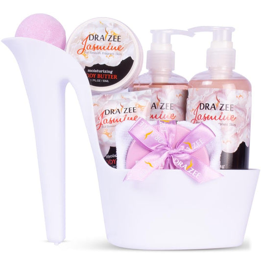 Draizee Heel Shoe Spa Gift Basket for Women, 8 Pc Jasmine Scented Beauty and Personal Care Draizee