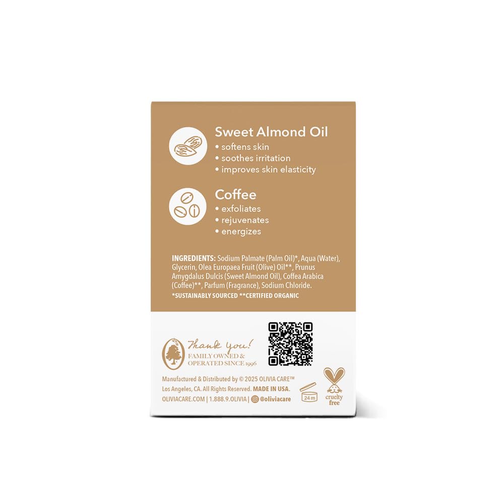 Olivia Care Exfoliating Bar Soap, Coffee Beans, 100% Natural, Organic Ingredients, Clean Energize Mind Body, Full of Vitamin & Antioxidants (Almond Beauty & Personal Care Olivia Care