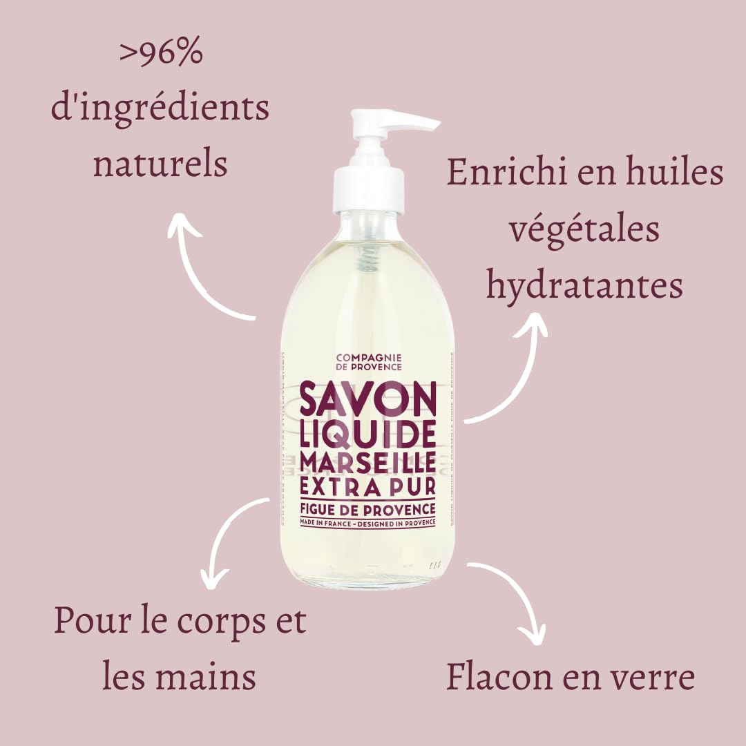 Compagnie de Provence Savon de Marseille Extra Pure Liquid Soap - Fig of Provence - 16.7 Fl Oz Glass Pump Bottle Beauty & Personal Care La Compagnie de Provence