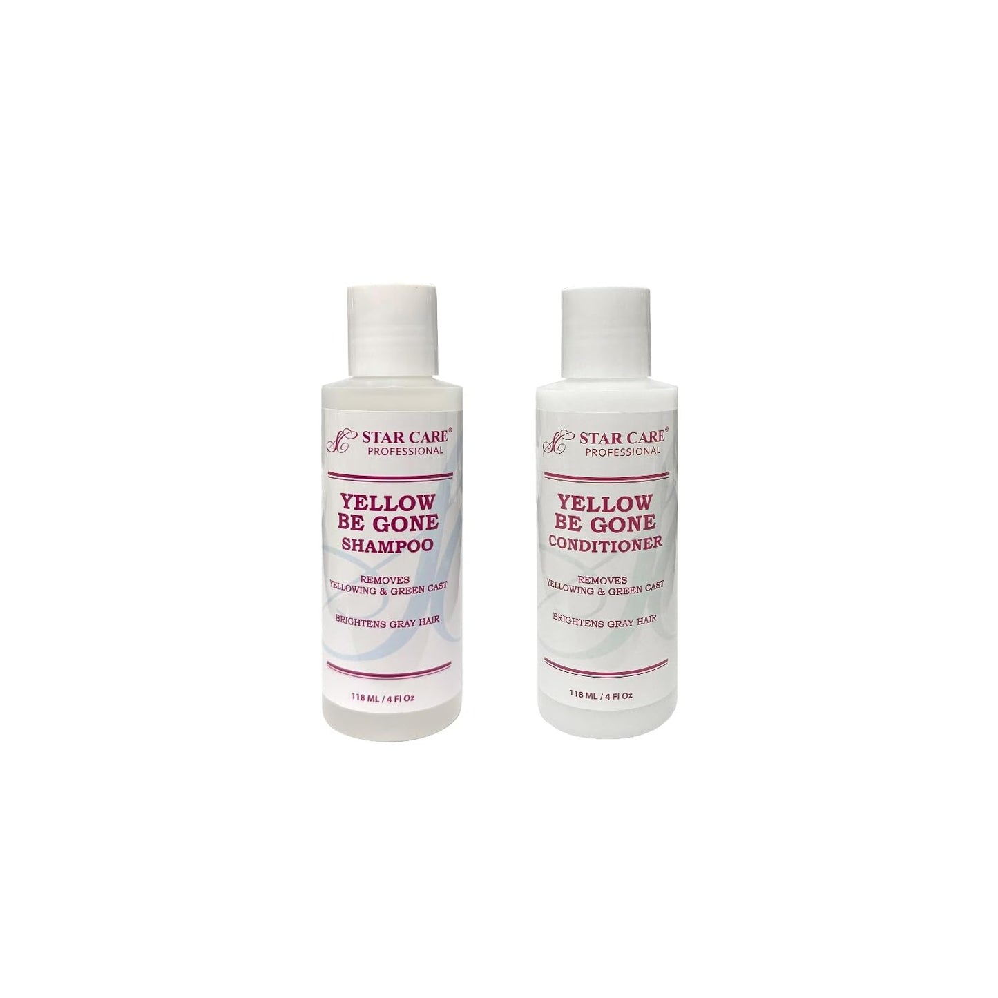 STAR CARE Yellow Be Gone Shampoo & Conditioner Set 4oz Each Clarifying Toning Duo for Blonde Gray Bleached Highlighted Hair Neutralizes Brass Restores Beauty & Personal Care STAR CARE