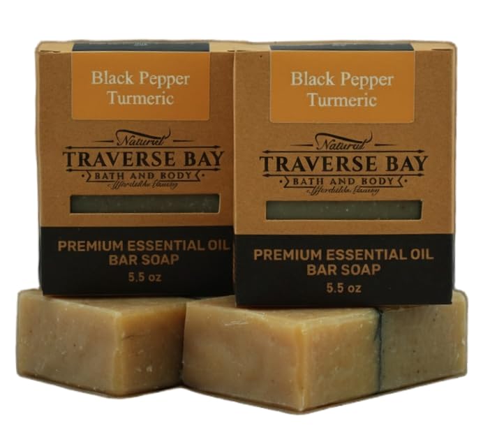 Traverse Bay Bath and Body Black Pepper Turmeric Soap, All Natural Cold Process Essential Oil, Spicy Ginger Pepper Scent, 2 Bars, 11+ oz Beauty & Personal Care Traverse Bay Bath and Body