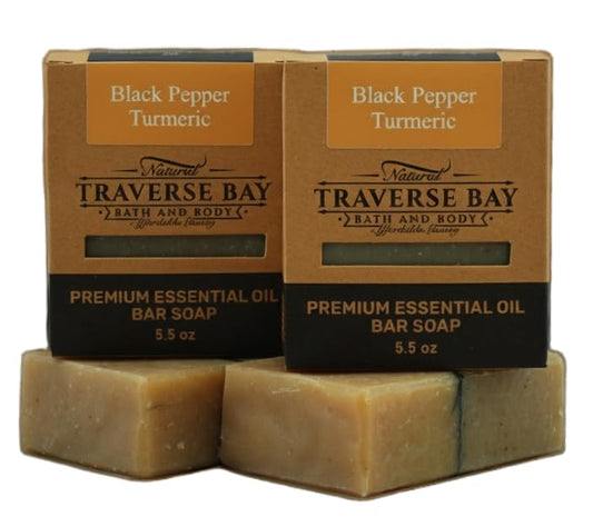 Traverse Bay Bath and Body Black Pepper Turmeric Soap, All Natural Cold Process Essential Oil, Spicy Ginger Pepper Scent, 2 Bars, 11+ oz Beauty & Personal Care Traverse Bay Bath and Body