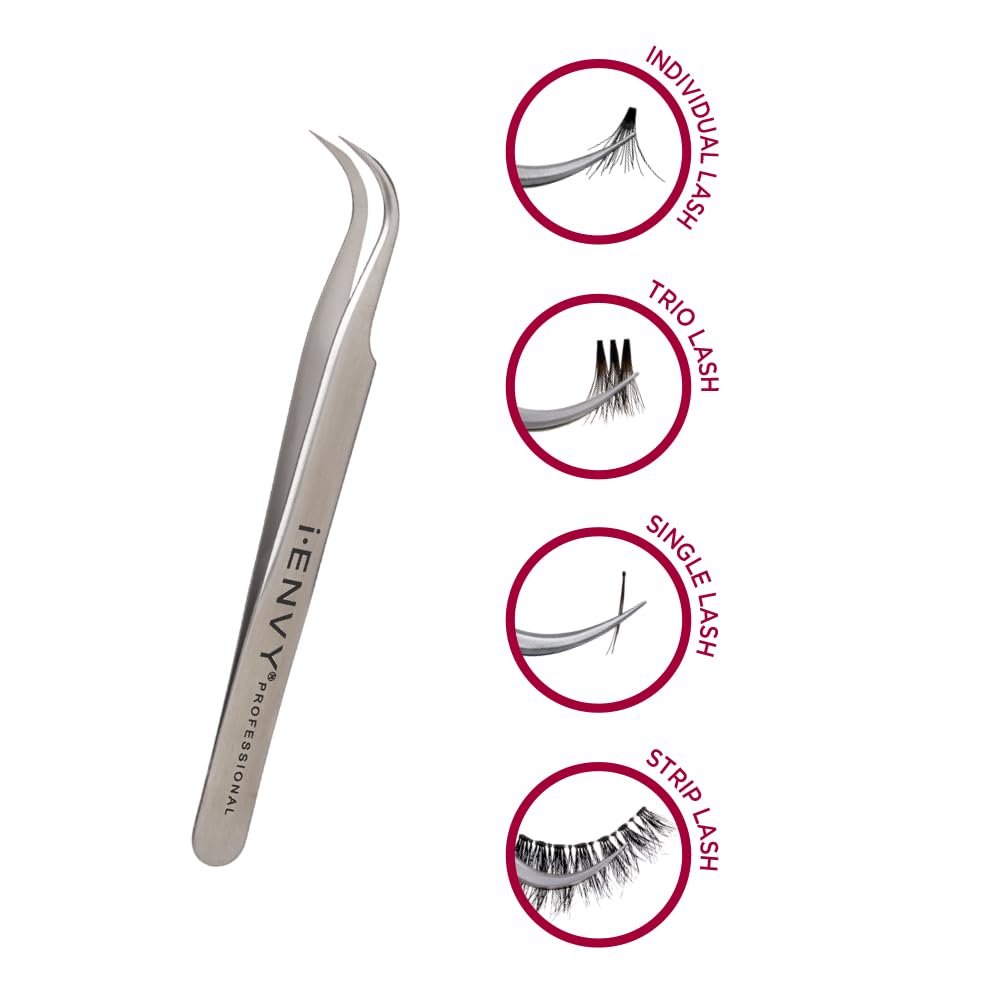 iENVY by Kiss Lash Applicator Tool, Precision Professional DIY Fales Eyelashes Extension Tweezers, Stainless Steel Curved Design for Individual Beauty & Personal Care i•ENVY