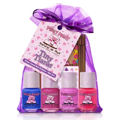 Piggy Paint Nail Polish, Non-Toxic - Tiny Tiaras (4 Colors + Nail Art Set)