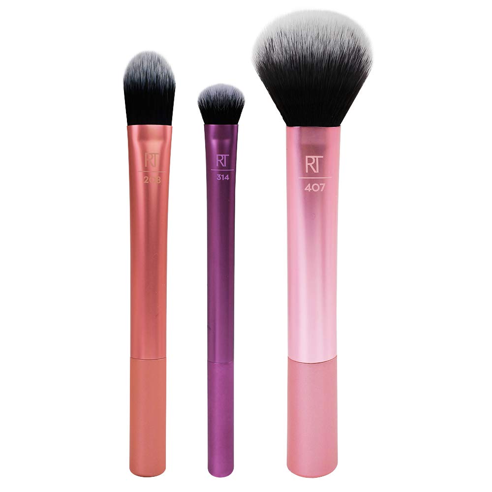 Real Techniques Travel Essentials Makeup Brush Kit, Makeup Brushes, Perfect For On The Go, Multicolored, Vegan Synthetic Makeup Brush Bristles, 4 Beauty & Personal Care Real Techniques