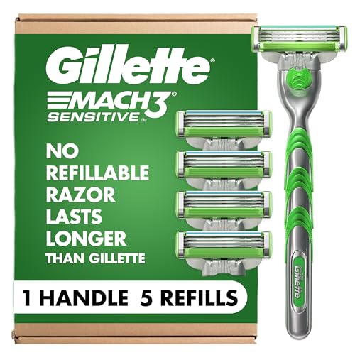 Gillette Mach3 Sensitive Shaving Razor for Men, 1 Handle and 5 Blade Refills, for Sensitive Skin Beauty and Personal Care Gillette Default Title
