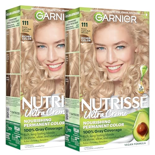 Garnier Nutrisse Ultra Crème Hair Color, Permanent Hair Dye with 100% Gray Coverage, Vegan & Cruelty-Free, 111 Extra-Light Ash Blonde (White Beauty & Personal Care Garnier