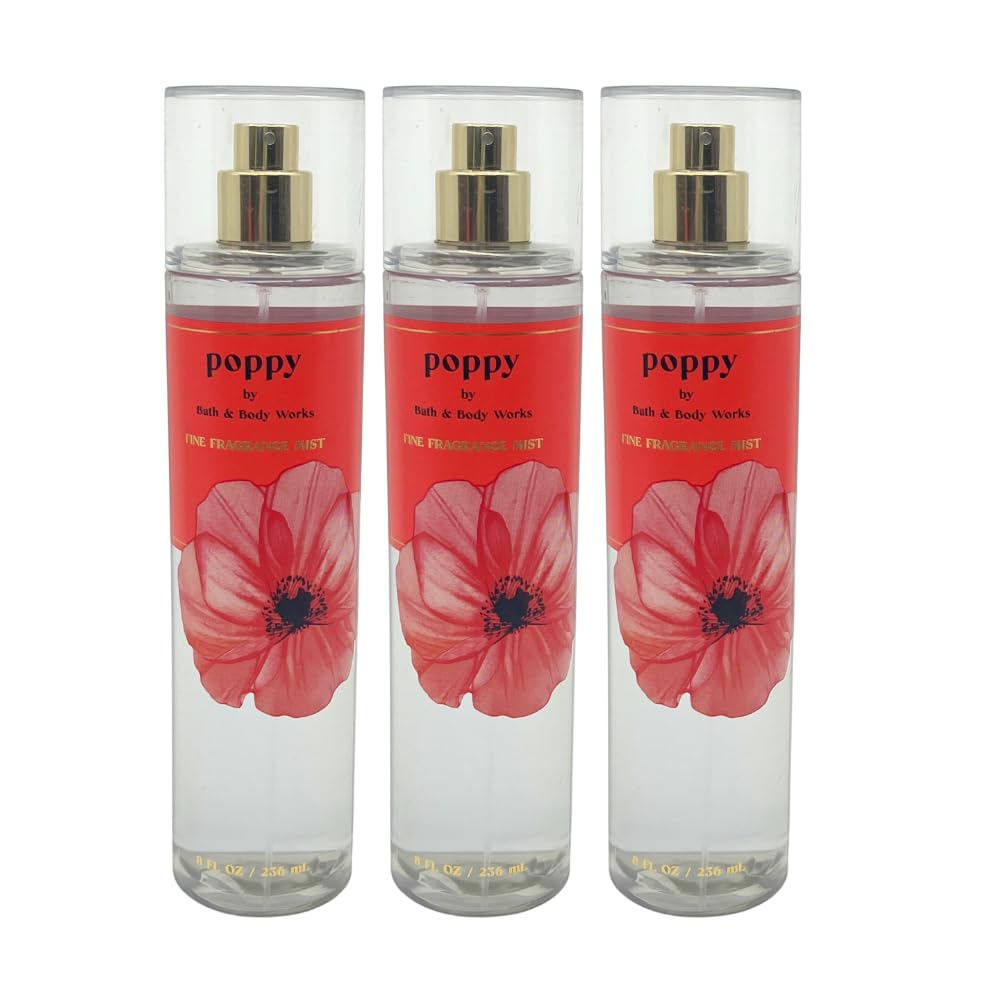 Bath & Body Works Poppy Mist 8 Fluid Ounce (2022 Limited Edition) Pack of 3 Gift Set for Women Beauty and Personal Care Bath & Body Works