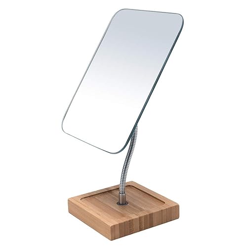 YEAKE Flexible Gooseneck Bamboo Vanity Makeup Mirror,360°Rotation 8" Large Frameless, Folding Portable Table Desk Mirror with Stand for Bathroom Beauty & Personal Care YEAKE