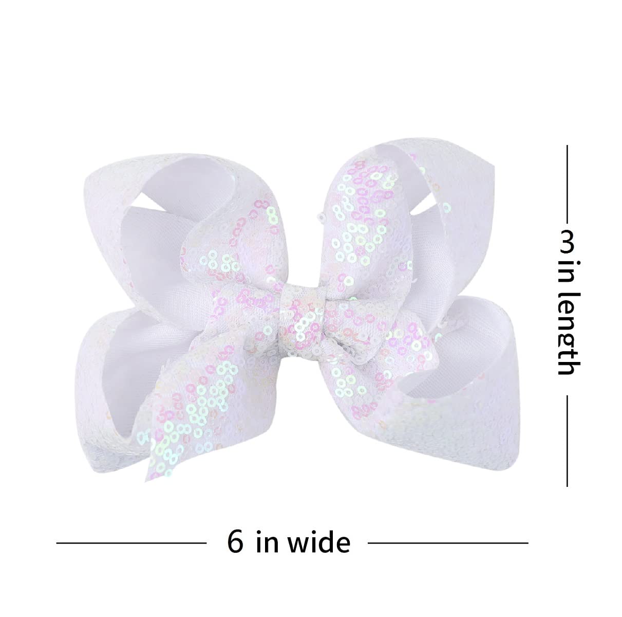 AMYDECOR 6 Inch White Sparkly Glitter Sequin Hair Bows for Girls Toddlers Kids Children Teenage (2PCS) Beauty & Personal Care AMYDECOR