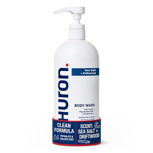 Huron Body Wash for Men and Women, Hydrating Daily Cleanser with Sea Salt + Driftwood Scent, Moisturizing Shower Gel, non-toxic, Phthalate-Free Clean Beauty & Personal Care Huron