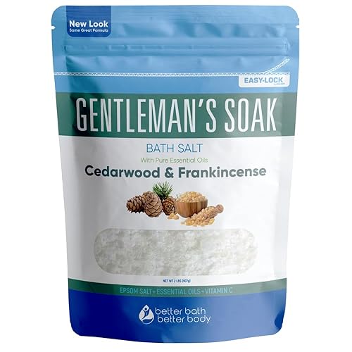 Gentleman's Bath Salt 32 Ounces Epsom Salt with Natural Cedarwood, Frankincense, Eucalyptus and Peppermint Essential Oils Plus Vitamin C in BPA Free Beauty & Personal Care Better Bath Better Body