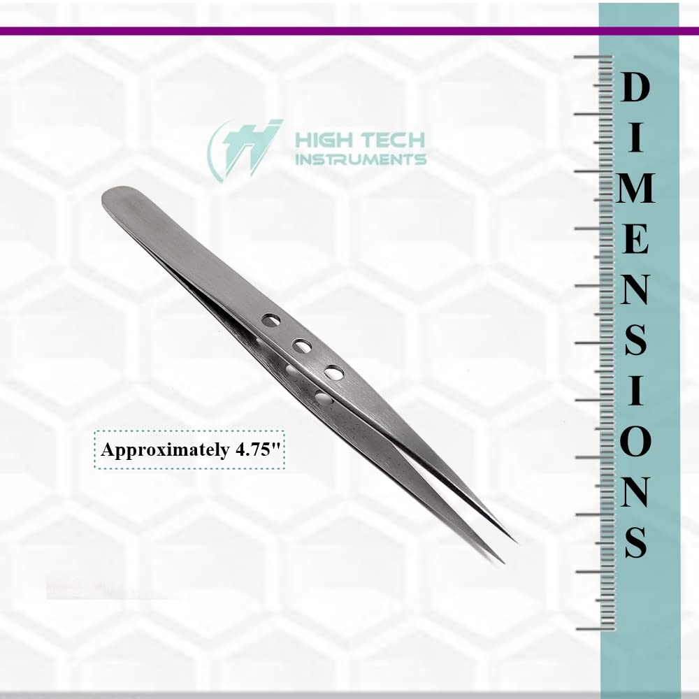 Professional Stainless Steel Tweezers 4.75" with Fine Precision Tips for Facial Hair, Splinter and Ingrown Hair Removal Used by Women & Men Beauty and Personal Care HIGH TECH INSTRUMENTS