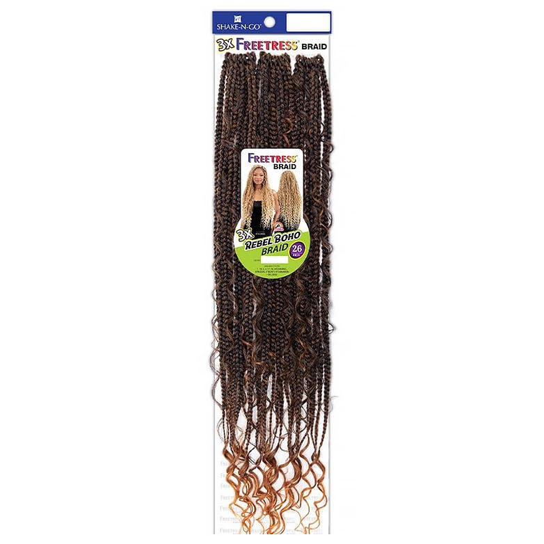 Shake N Go Freetress Synthetic Hair Pre-Loop Crochet Braids - 3X Rebel Boho Braid 26" (1)