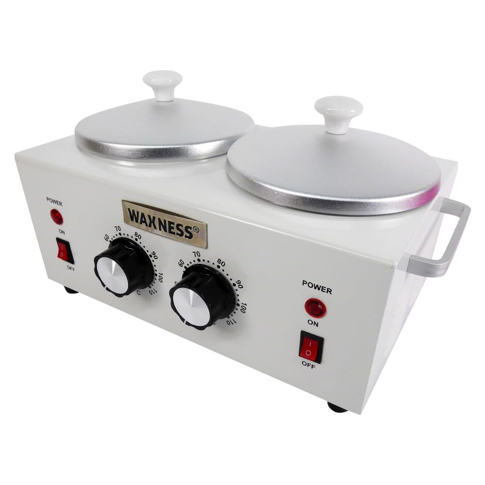 Waxness WN-5002 Elite-Series Double Professional Wax Heater White, 2 x 1 lb Capacity, Electronic Temperature Control, 300W, Dual Pot Wax Warmer Beauty and Personal Care Wax Necessities