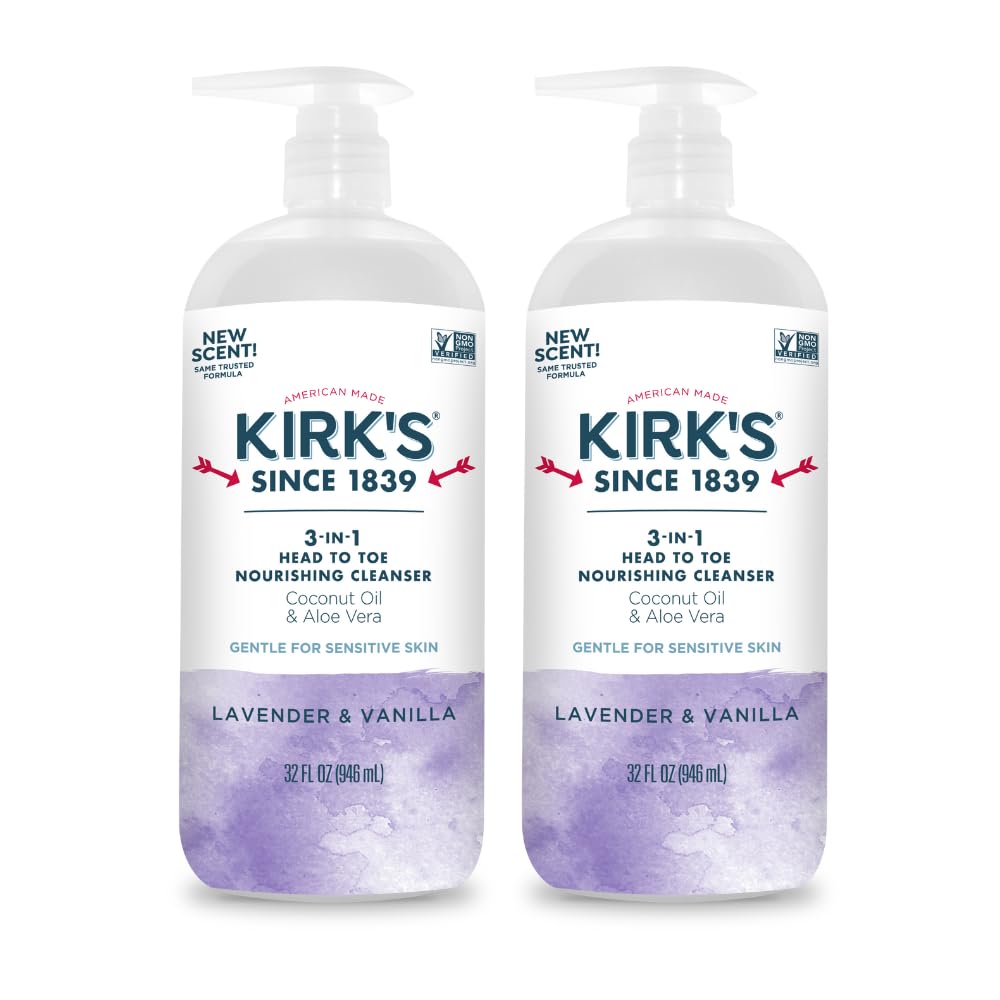 Kirk's 3-in-1 Head to Toe Nourishing Liquid Cleanser- for Men, Women & Children - Premium Coconut Oil & Aloe Vera- Non GMO & Vegan - Lavender Beauty & Personal Care Kirk's
