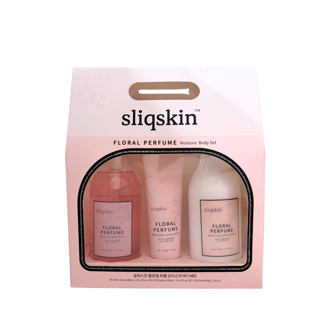 Sliqskin Floral Perfume Moisture Body Set, Body Care Trio, Hydration, Long-lasting scent, Gift Set, Cherry Blossom Extract Beauty and Personal Care sliqskin